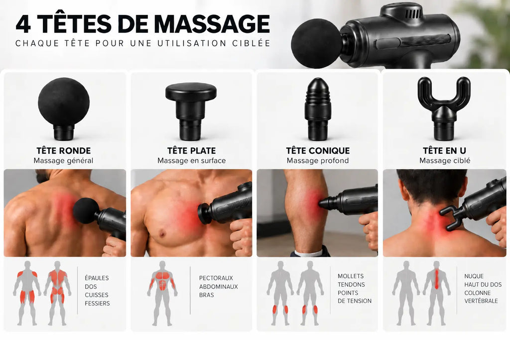 Pistolet de massage avec 4 têtes interchangeables Calme Atelier