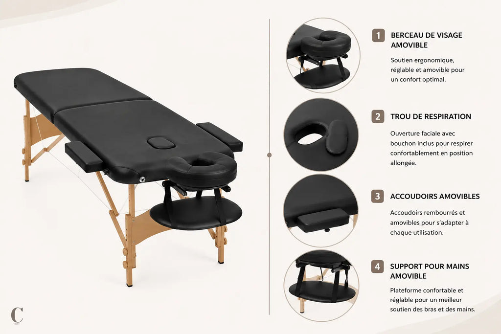 Table de massage pliante complète noire