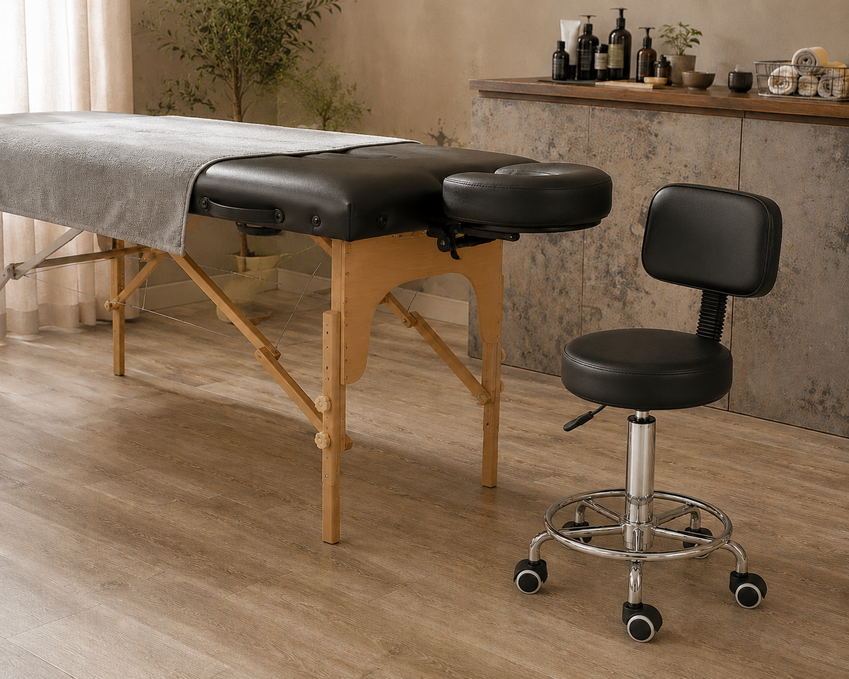 Tabouret de massage avec dossier noir