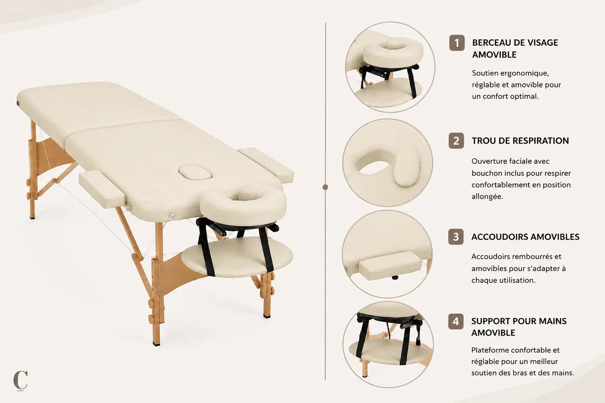 Table de massage pliante complète beige