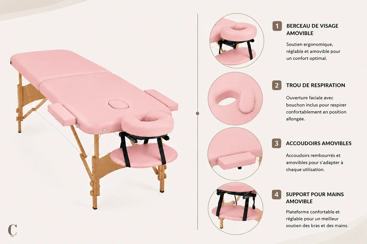 Table de massage pliante complète rose