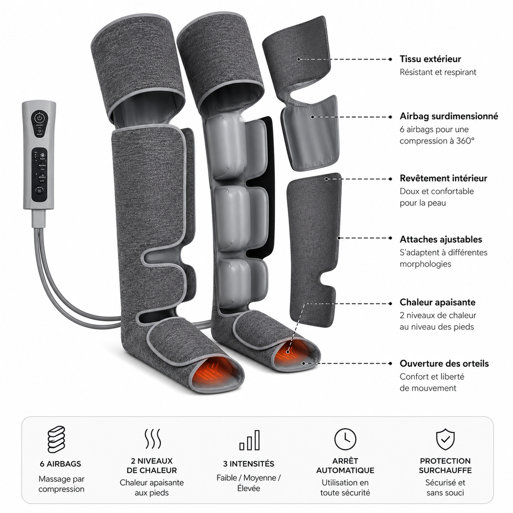 Bottes de pressothérapie avec compression et chaleur plan