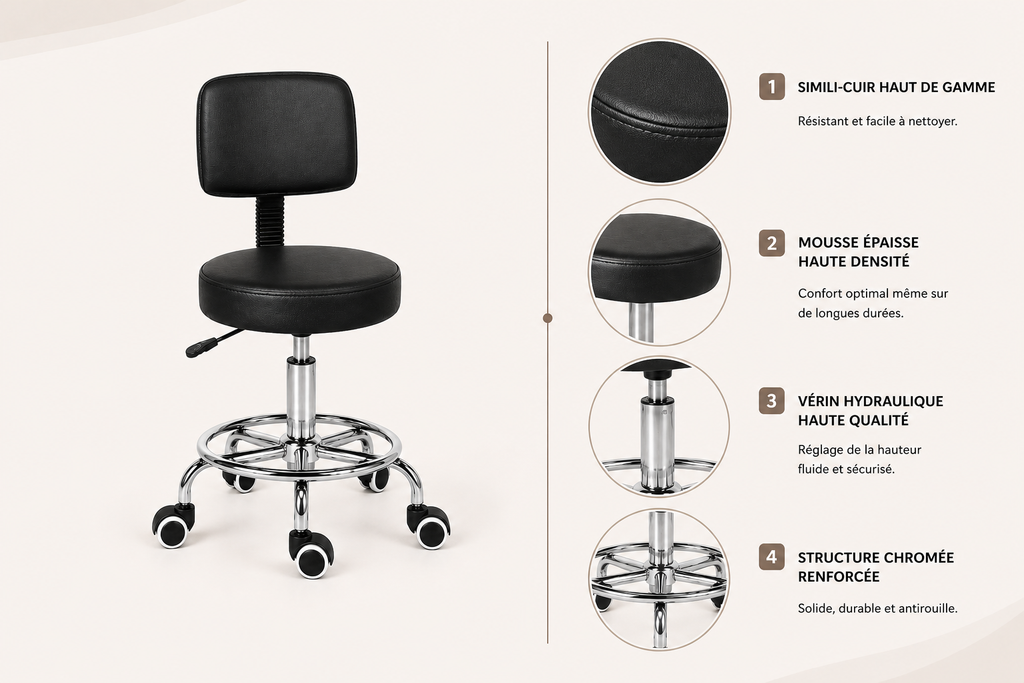 Tabouret de massage avec dossier noir