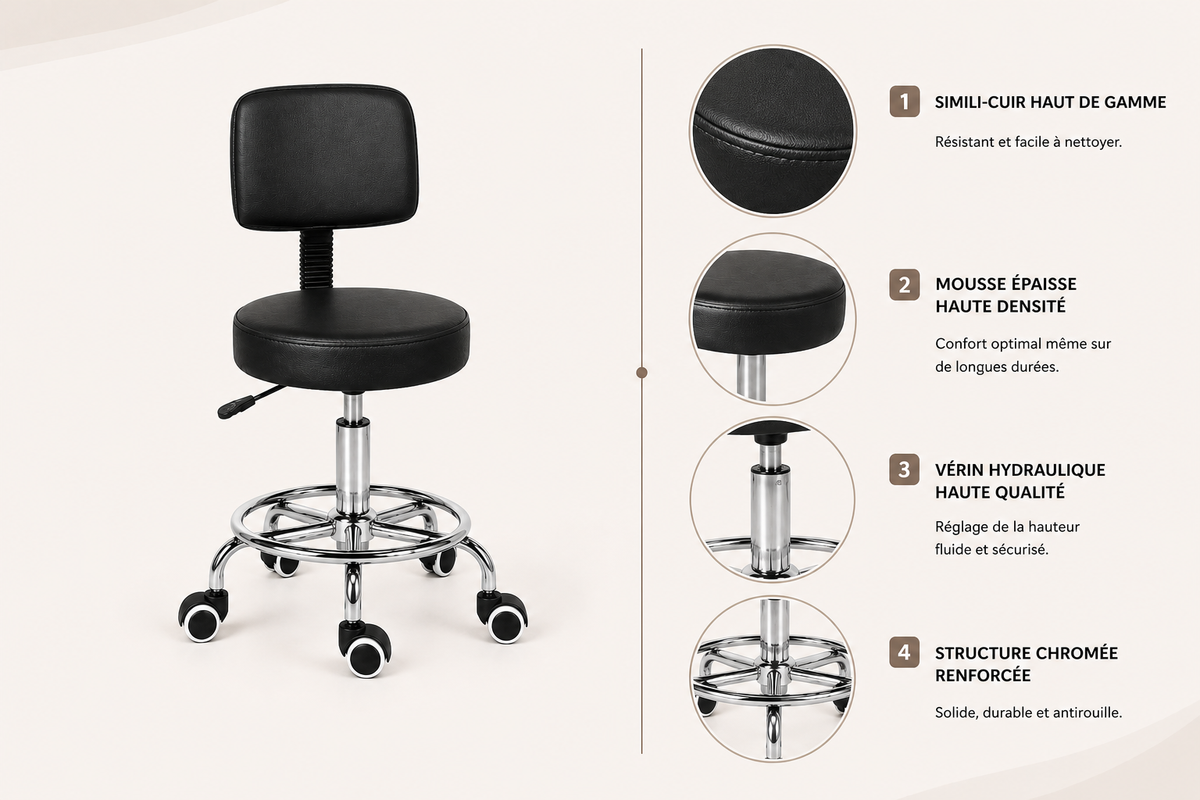 Tabouret de massage avec dossier noir